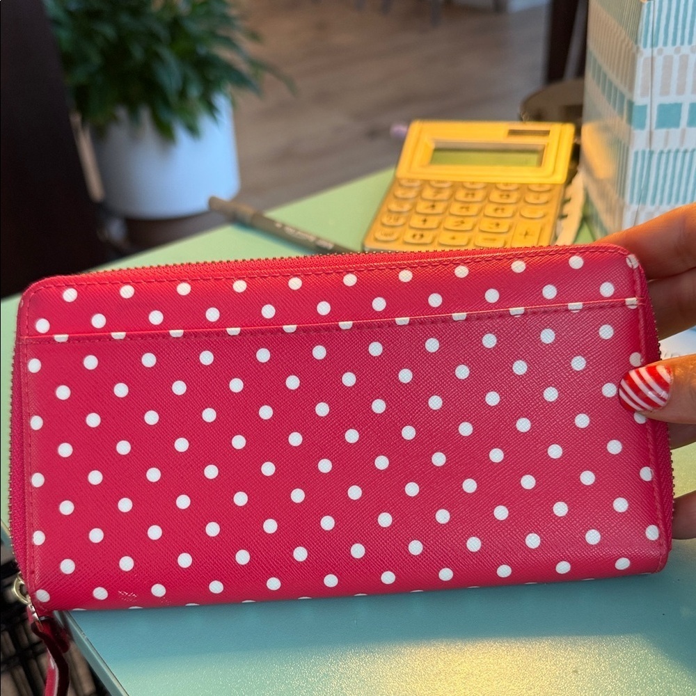 Kate Spade Red White Polka Dot Wallet Clutch wristlet zip around designer - Picture 9 of 11